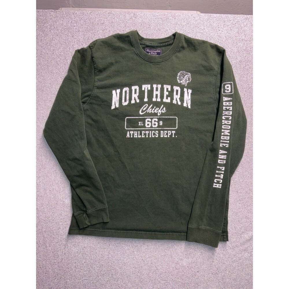 Y2K Abercrombie & Fitch Northern Chiefs Large Green Long Sleeve Crewneck Tee